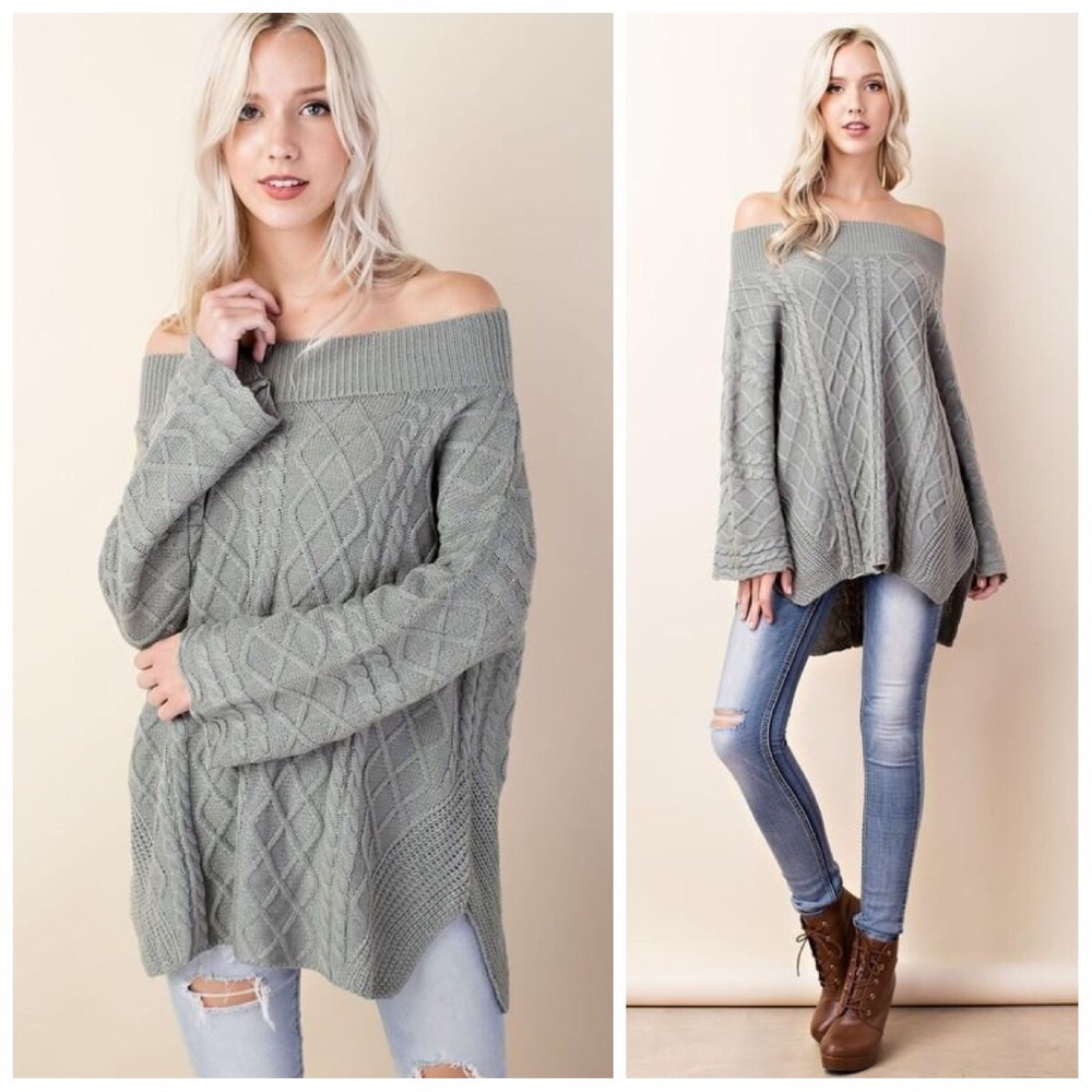 New sage off-Shoulder sweater - Picture 2 of 2